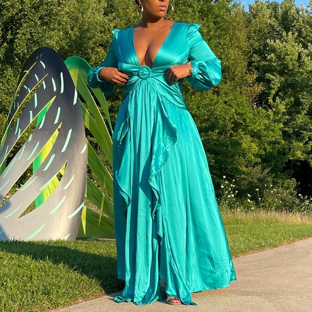 Satin Ruffle Maxi Dress